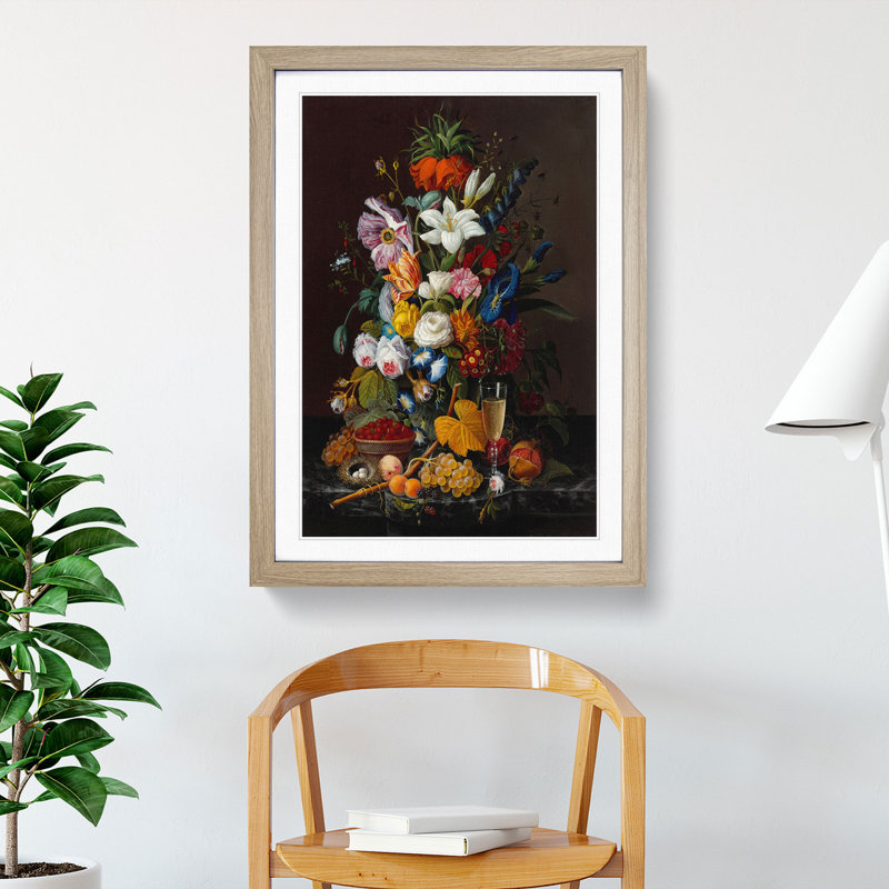 Still Life with Flowers and Fruit Vol.10 by Severin Roesen - Picture Frame Painting, 48cm H x 36cm W x 2cm D, Oak