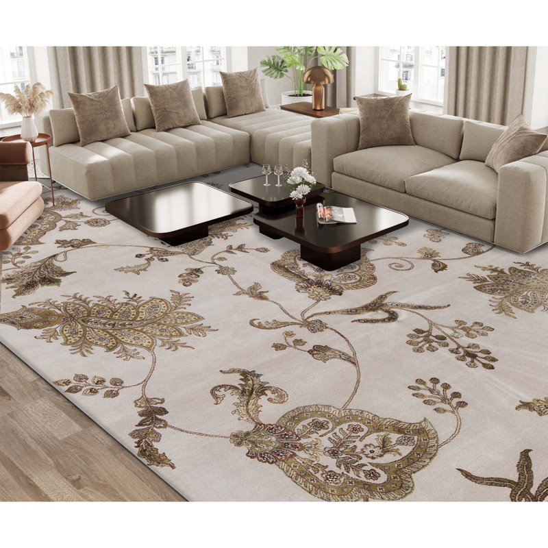 Hand-Knotted High-Quality Ivory Area Rug