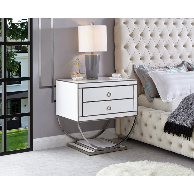 Le 2 - Drawer End Table, Silver/White