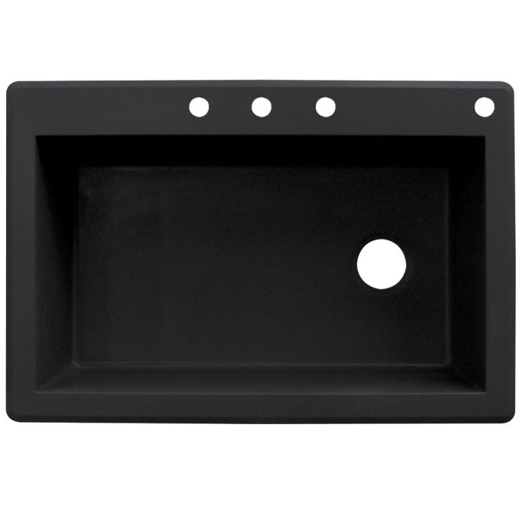 Radius 33 " L Drop-In Single Bowl Granite Kitchen Sink, 4 hole, Black