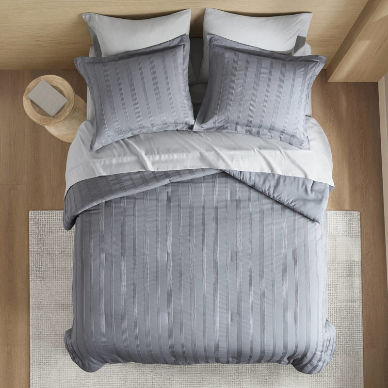 7 literies pour très grand lit avec des rayures tissées élégantes, un rembourrage et des plis - Microfibre, idéal pour les petits espaces Collection rayée: 7 pièces froissées et rembourrées respirantes - Dortoirs parfaits pour les étudiants