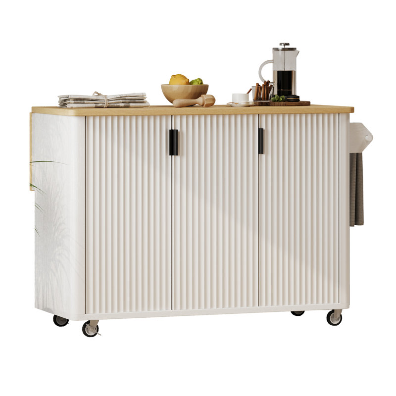 51" Fluted Kitchen Island With Drop Leaf