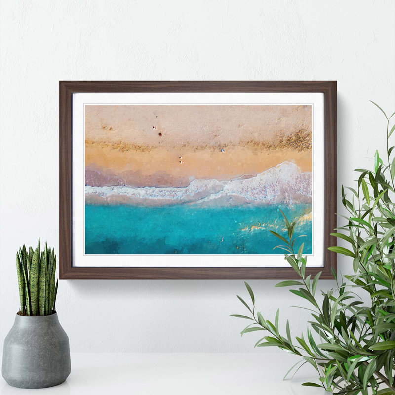 Walking upon a Beach in Corfu Greece - Picture Frame Graphic Art Print, Walnut, 50cm H x 76cm W x 2cm D