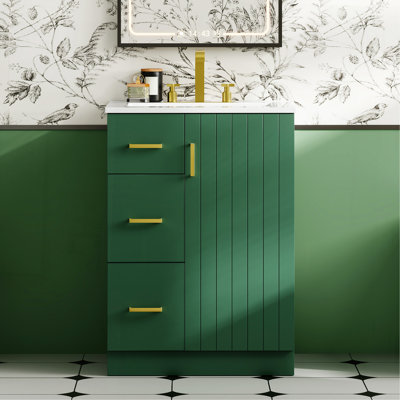 24" Modern Bathroom Vanity With Sink, Small Bathroom Sink Cabinet With 2 Drawers And Soft-Closing Door, Under-Mount Sink Bathroom Cabinet With Drawers