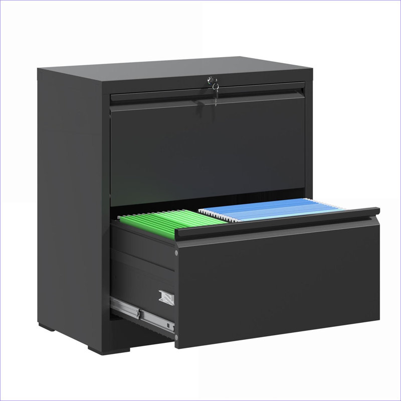 File Cabinets, 2 Drawer Lateral File Cabinet with Lock, for Home Office, Fits Letter/Legal/A4 Hanging Files, Black | Steel | Modern