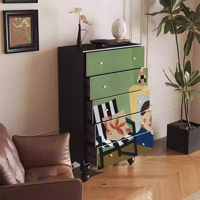 Cabinet with Walnut Frame and Metal Handles
