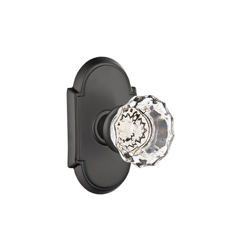 Ensemble de boutons d'intimité Emtek avec rosette n ° 8 et poignée en verre Astoria, Dos plat