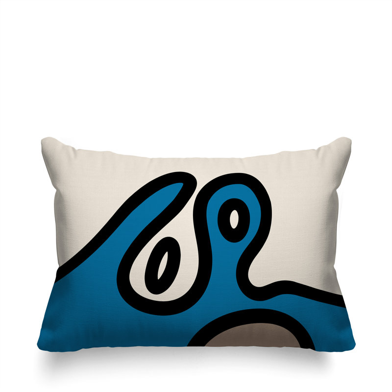 Oreiller rectangulaire réversible intérieur / extérieur Peller, H 18 po x l 25 po, Turquoise / noir / blanc cassé