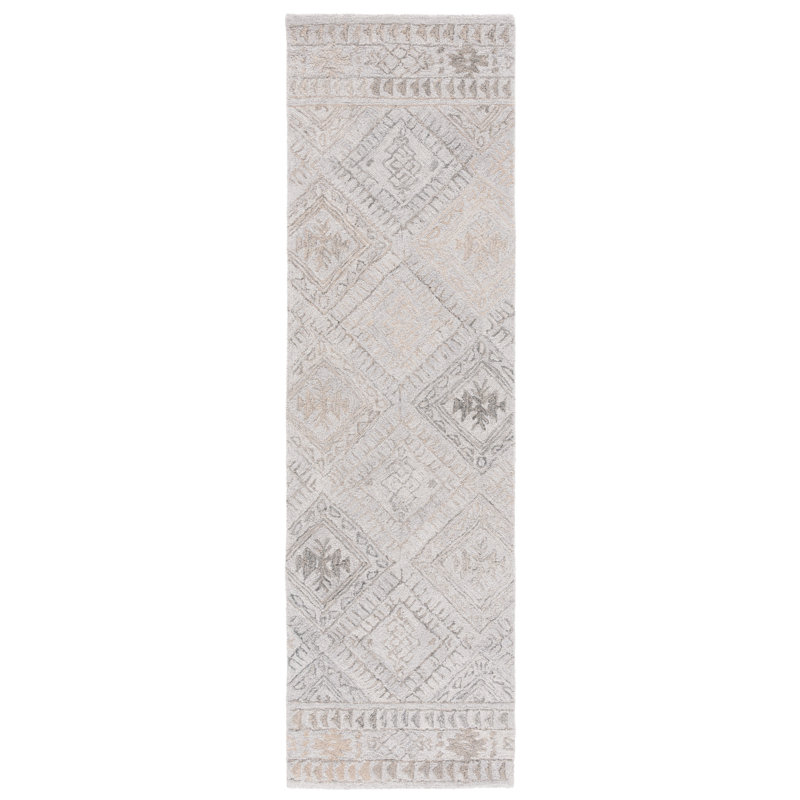 Tapis à motif géométrique abstrait touffeté à la main Khrissa, Tapis de couloir 2 pi 3 po x 8 pi