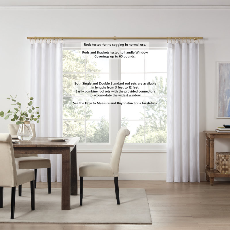 Cambria Designer Series Premium 1-1/8 in Larger Dia. Non-Adjustable Curtain Rod and Designer Brackets, Brushed Gold, 48"