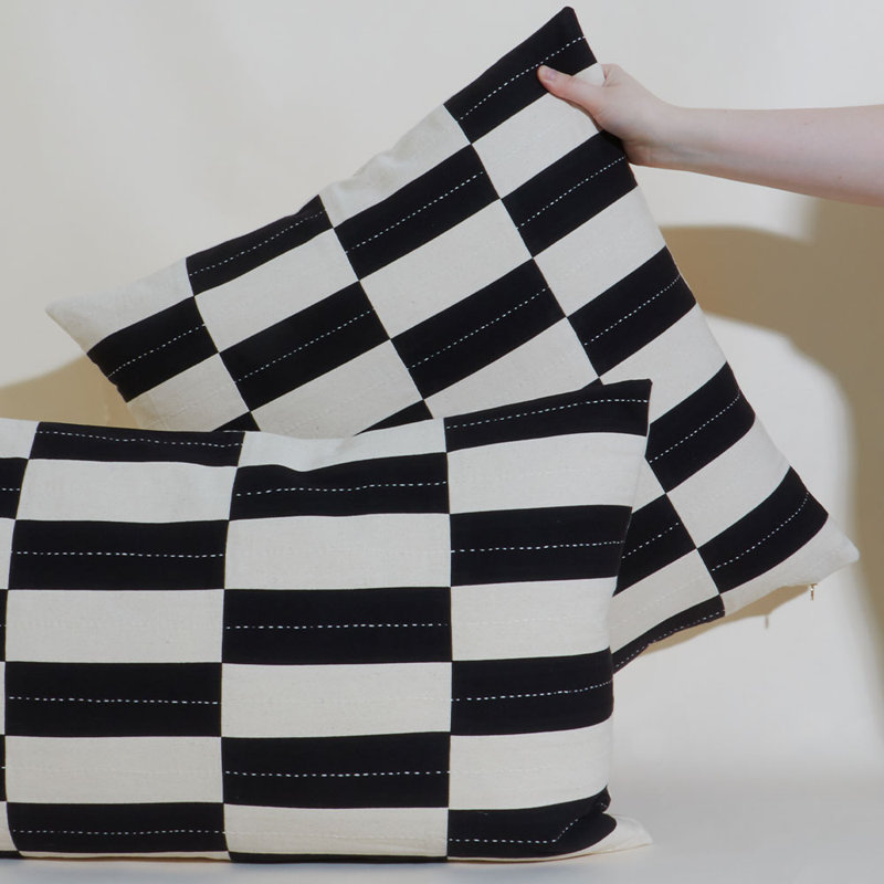 Checkered Lumbar Pillow, 12"H x 42"W, Blue/Red/Green Striped