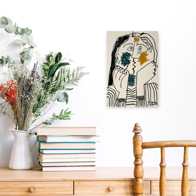 Intimate Kissing Faces Abstract Bold Modern Portrait Wall Art Print by Mathieu - Wrapped Canvas Print, 45.72cm H x 30.48cm W