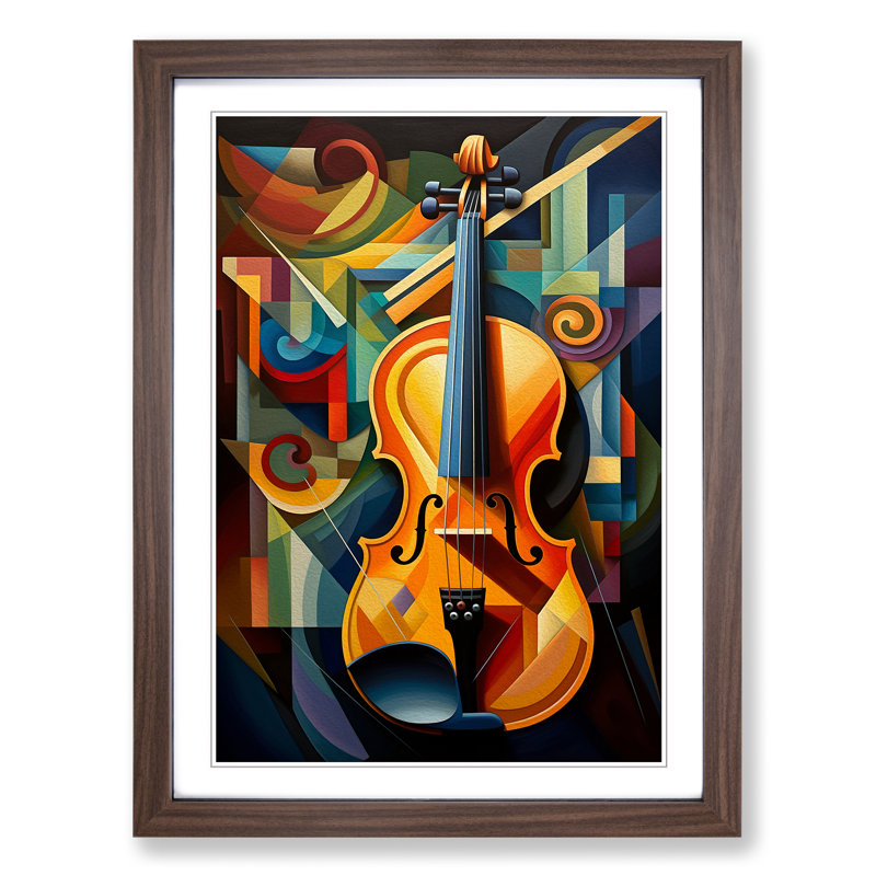 Violin Cubism Art - Framed Print, Walnut Framed, 46cm H x 34cm W