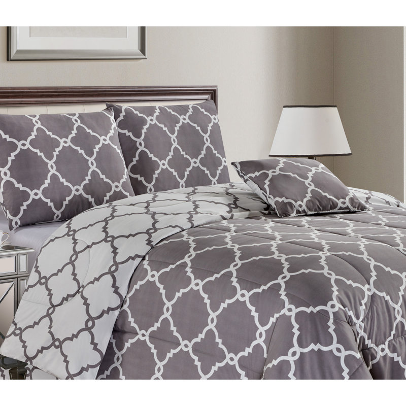 5 Piece Comforter set Reversible Down Alternative Comforter Duvet Insert, Queen Comforter + 2 Shams + 2 Throw Pillows