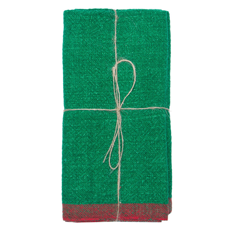 Serviette Buzios Color Block l 20 po x L 20 po, Bordure de lisière verte / rouge