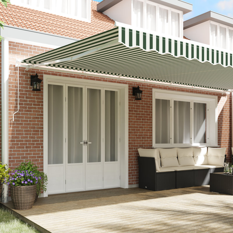 Retractable Awning, Green/White Striped, 600 cm W x 300 cm D