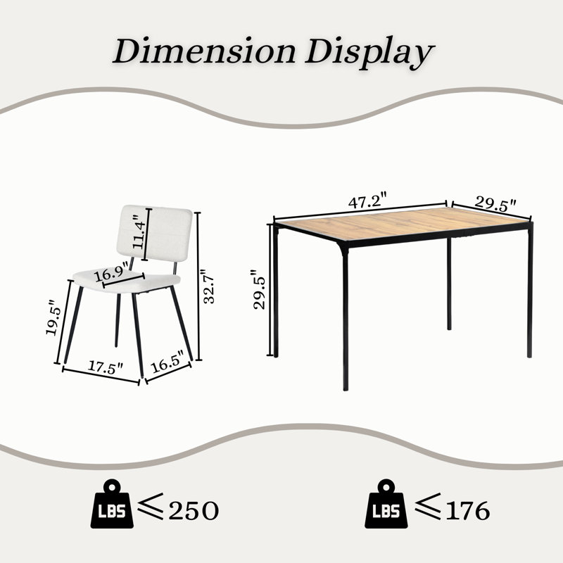 Hararat Modern 5-Piece Dining Set Rectangular Table Upholstered Chairs Industrial Style for Small Spaces Dining Room, Brown