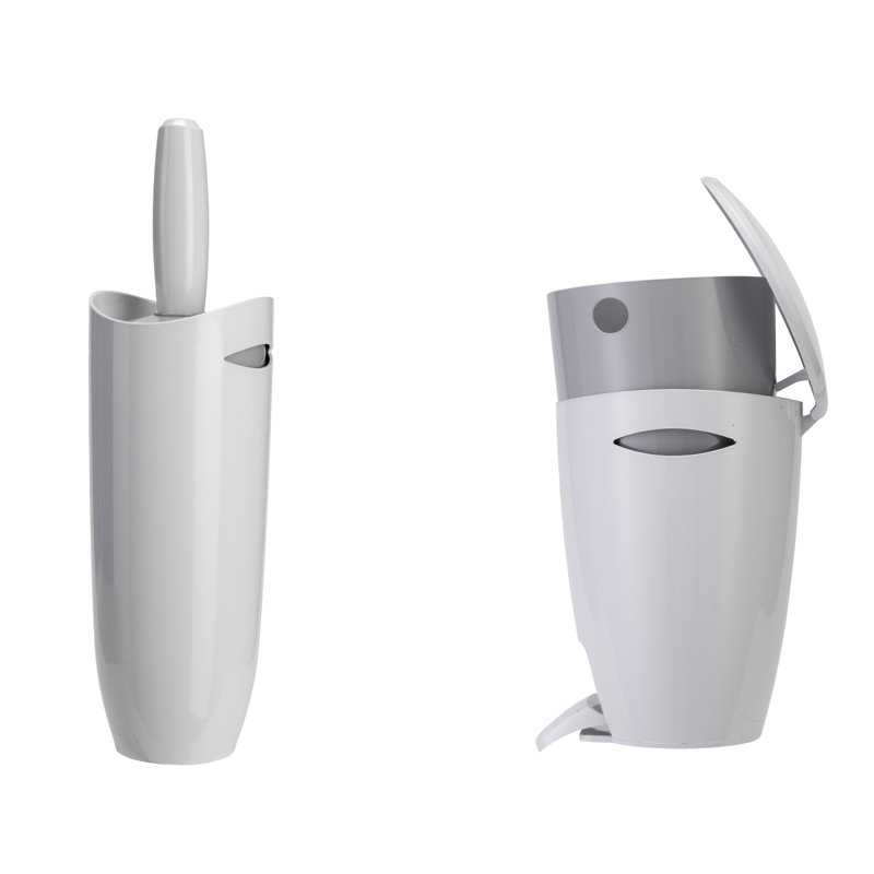 Croydex Plastic Toilet Brush and 5L Bin Set - White & Grey