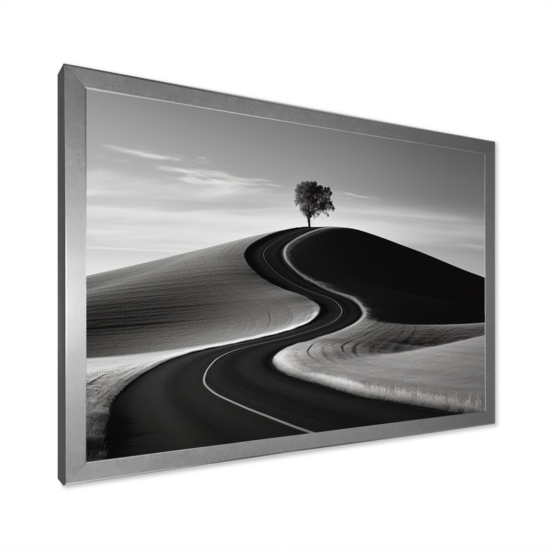 Photographie de route noir et blanc II sur toile, H 34 po x l 44 po x P 1,5 po, Cadre simple argenté