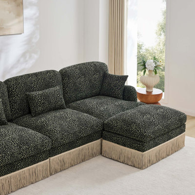 Modern Chenille Leopard Print Modular Sofa with Ergonomic Design and Tassel Trim