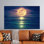 Impression sur toile de paysage marin pleine lune: décor d'art côtier, 1P or encadré