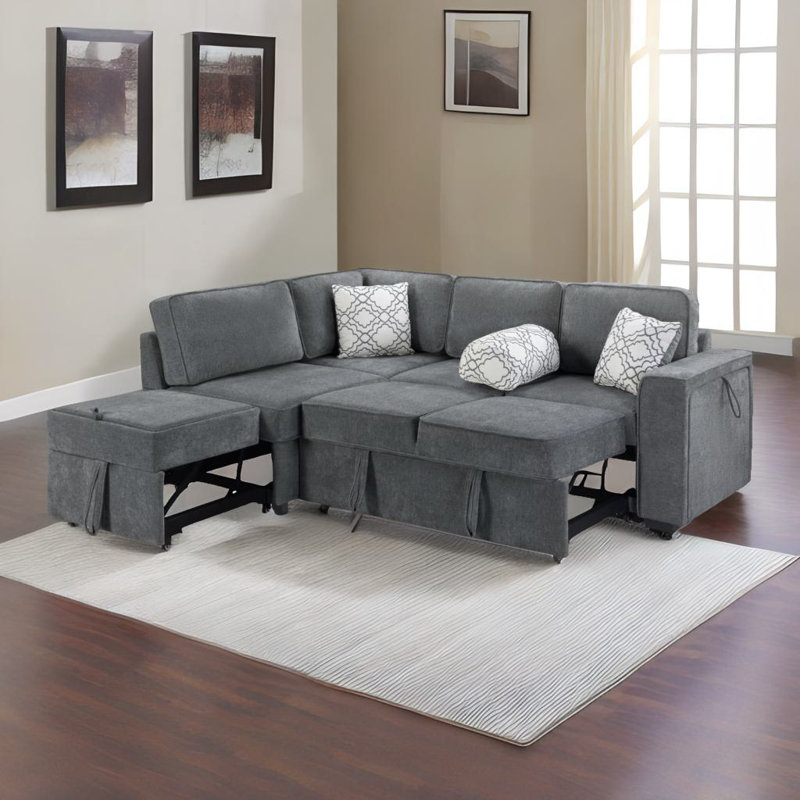 Convertible Sectional Sofa Bed, Dark Gray