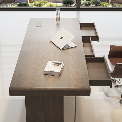 62.99" Luxury Italian Minimalist Desk with Drawers – Modern Executive Office Desk with Smart Charging for Home, Living Room, or Workspace, Available in 3 Colors