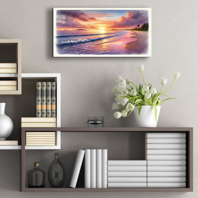  «Tropical Sunset Watercolor» par Rey Klimt, art mural en verre acrylique, 24 po x 12 po