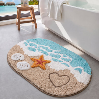 Tapis de bain côtier en microfibre pour la salle de bain Blue Beach