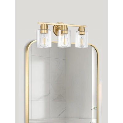 Appliques murales modernes avec finition en laiton et abat-jour en verre transparent, lumière de meuble-lavabo or mat pour salle de bain, salon, couloir, cuisine, porche, base E26