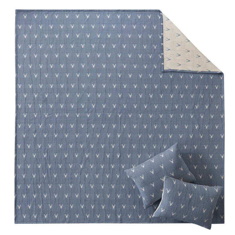 3 PCS Full/Queen Coverlet Set, Blue, Full Coverlet