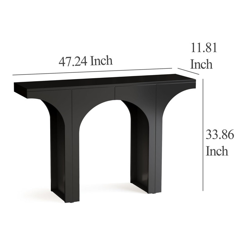 Console Table, 47 Inch Long Rectangular Top, Modern Black Arch Base