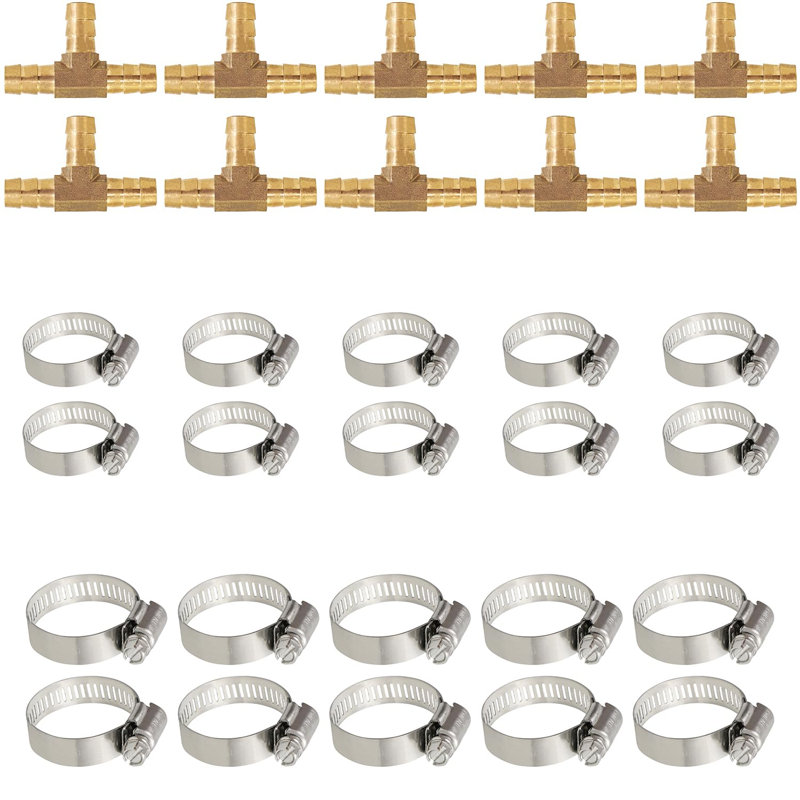 10Pcs 3/8" Hose Barb Splicer Fitting w/ 20 Stainless Steel Clamps for Water/Fuel