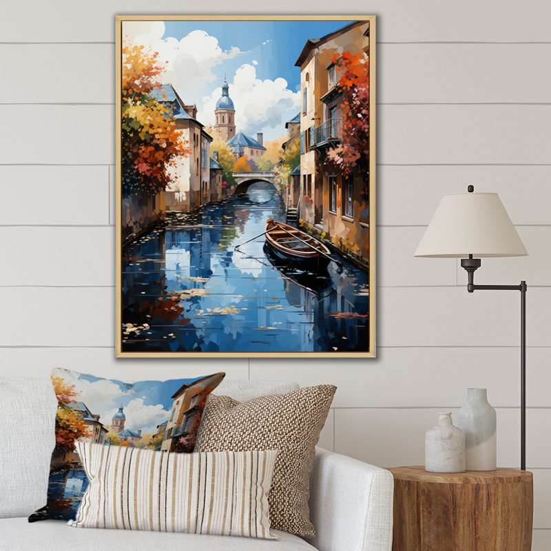 «Beige Canal Vibrant Waterway Bold III», reproduction sur toile, H 40 po x l 30 po x P 1,5 po, Cadre naturel flottant