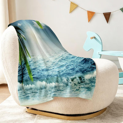 Jeté en molleton transparent ultra doux en flanelle, imprimé d'un seul côté magnifique mer d'été