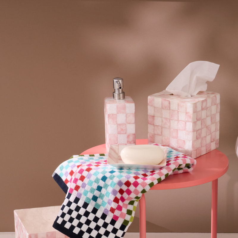 Rosy Check Capiz Soap Pump, Pink/White/Silver