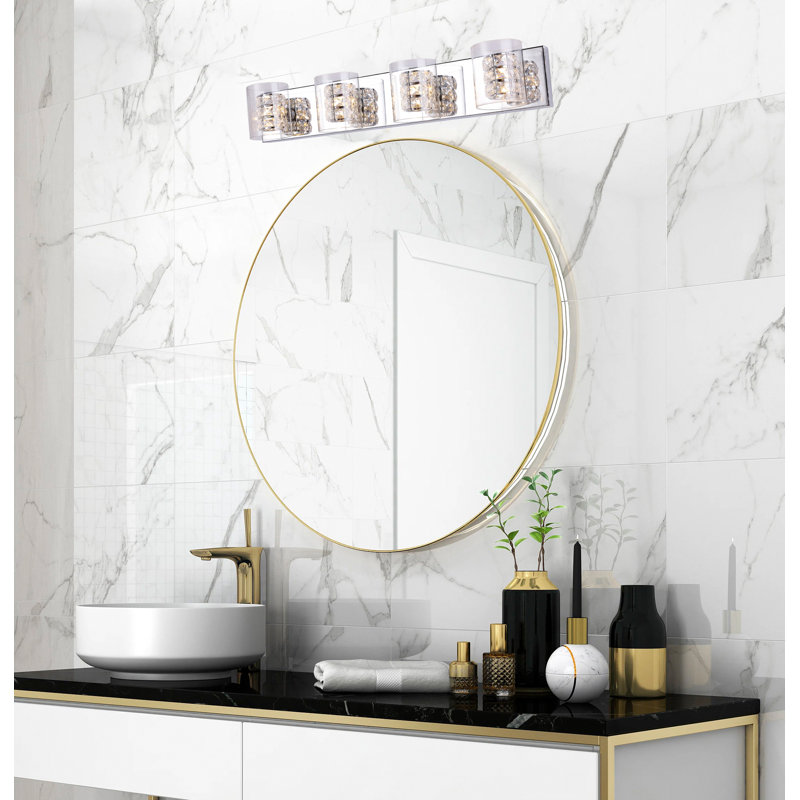 4-Light Chrome Wall Sconce With Clear Crystals And Glass Shades