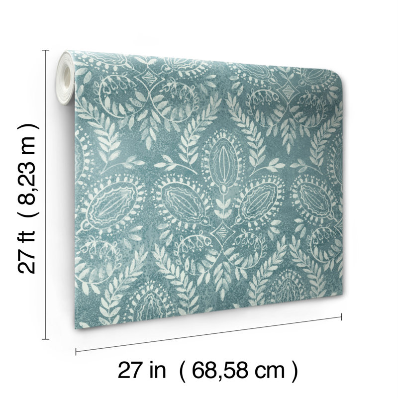 Papier peint Laurel Damask, Sarcelle