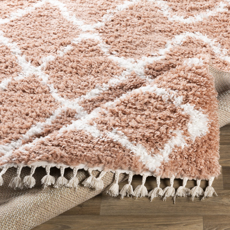Tapis rose pâle à poils longs Beahm, Rectangle 5 pi 3 po x 7 pi 3 po