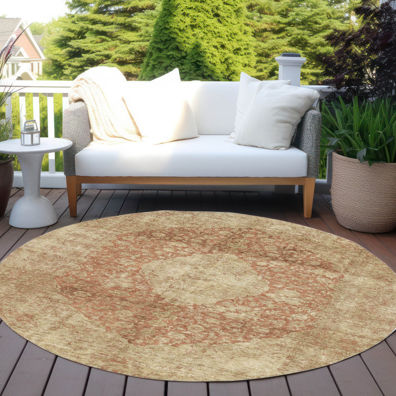 Machine Washable Indoor/Outdoor Cinead ACN1657 Paprika Rug, Round 8'
