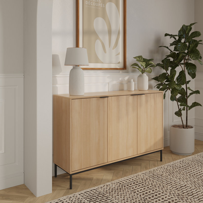 Buffet Connor à 3 portes en chêne blond naturel et ivoire, Beige