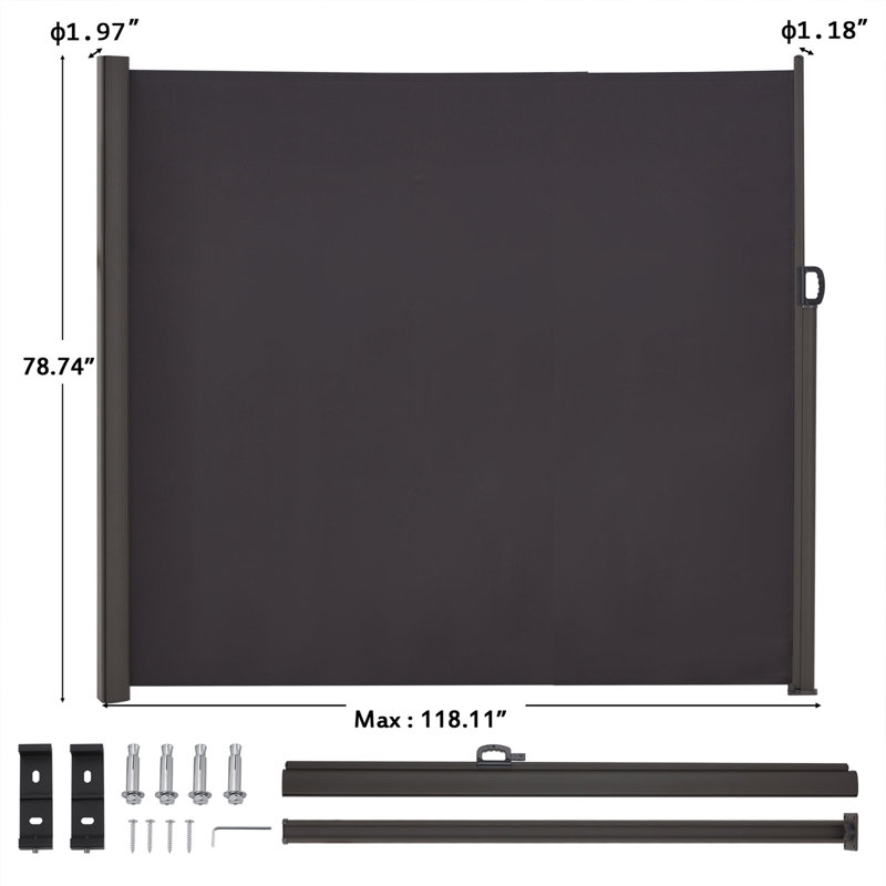 JOMEED 118.11'' W x 78.74'' D Fabric Gray Cover Retractable Side Awning
