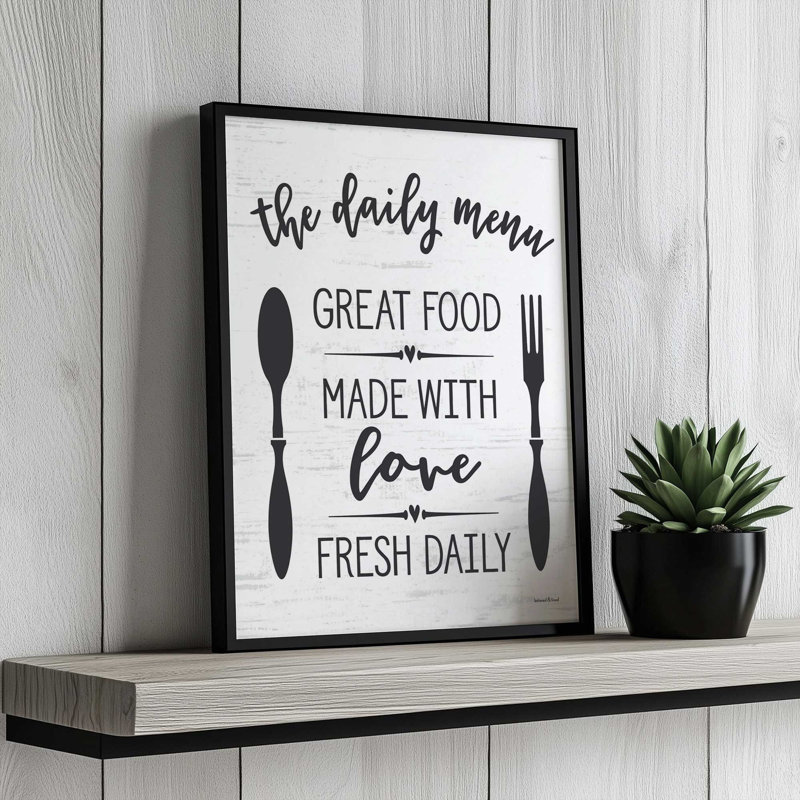 Le menu quotidien par lettres et doublure, reproduction d'art, 18 W x 24 H, Black, Framed Print