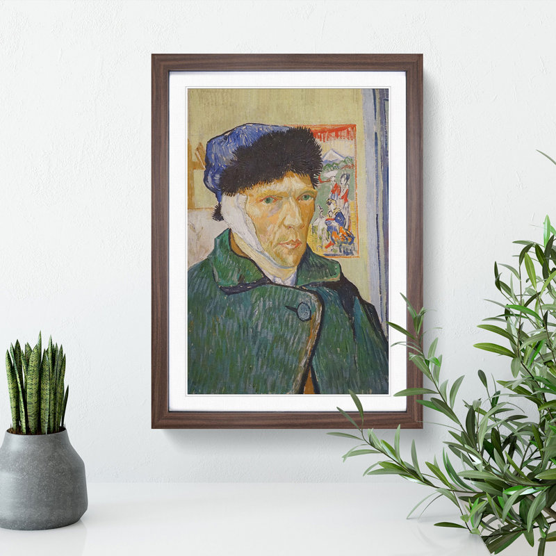 Self-Portrait with Bandage by Vincent Van Gogh - Picture Frame Painting, 36cm H x 27cm W x 2cm D, Walnut Framed
