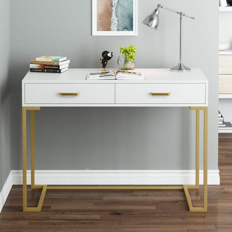 Secil Modern Desk with 2 Drawers Everly Quinn Color: Gold, Size: 29.9 H x 41.7 L x 19.7 W