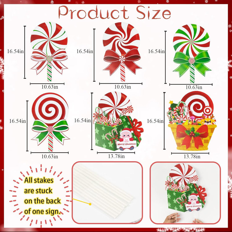 6 pièces de décorations de Noël en plastique avec des piquets