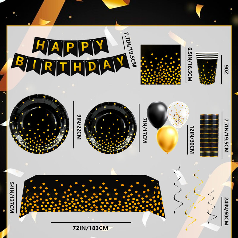 Party Tableware for 16 Guests, Dot Tableware Set