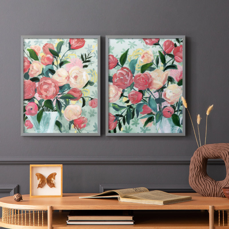 «Painted Posies I», reproduction encadrée de qualité supérieure - prête à être accrochée - aucun clou requis - aucun clou requis