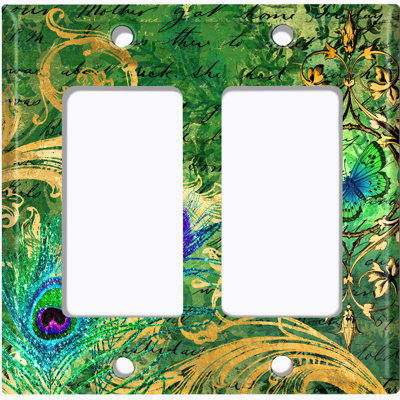 Metal Light Switch Plate Outlet Cover (Peacock Feather Butterfly  - Double Rocker)