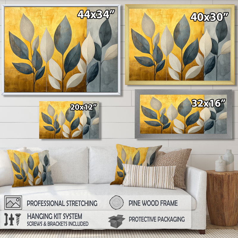 Simplicité dorée et verte «Herbes» - art mural grandes herbes, H 30 po x l 40 po, Toile tendue, Ne s’applique pas